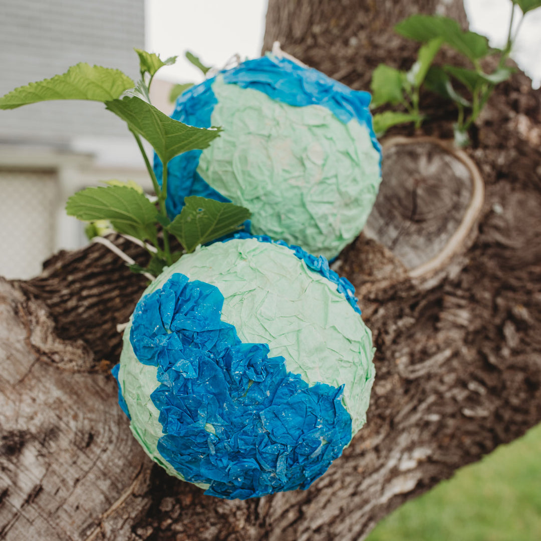 Earth Day paper mache globe sustainable eco-friendly art project for kids